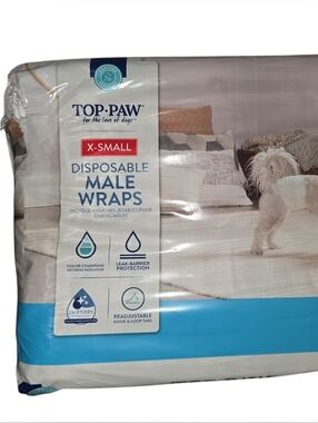 Top Paw X-Small Disposable Male Wraps - Blue and White